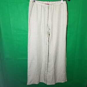 Forever Moda Checkered Green White Wide Leg Pants Flowy Pockets Baggy Sz Med